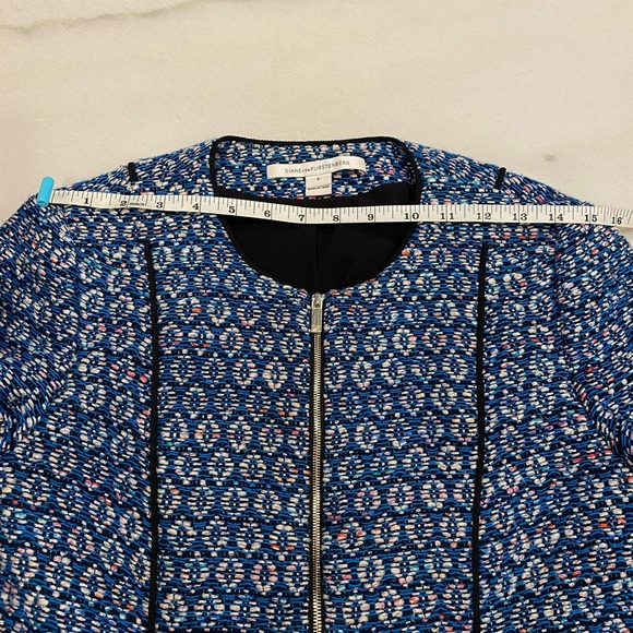 DVF Diane Von Furstenberg Jacket Size 6 Blue White Black Metallic - Picture 6 of 15